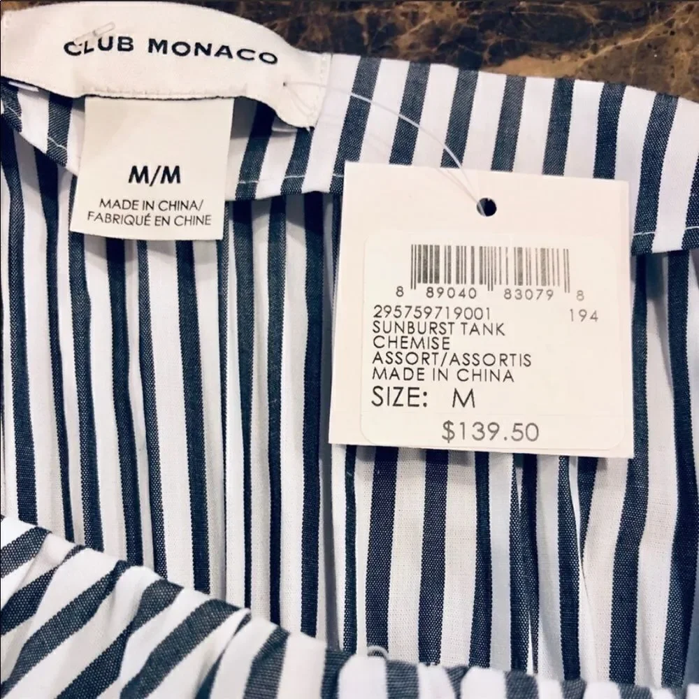 Club Monaco Sunburst Chemise Pleated Striped Top M - Picture 4 of 8